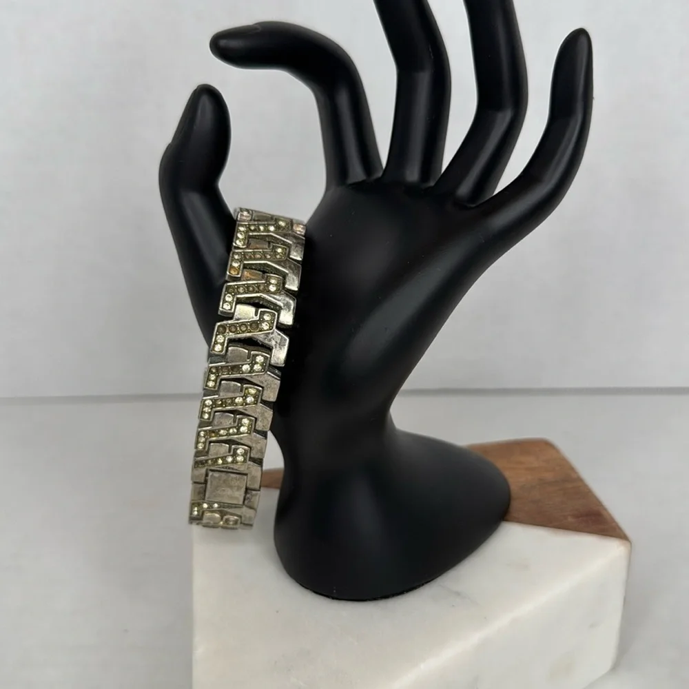 Vintage Art Deco bracelet 1930s-1940s clear Rhinestone glass chrome plate C22